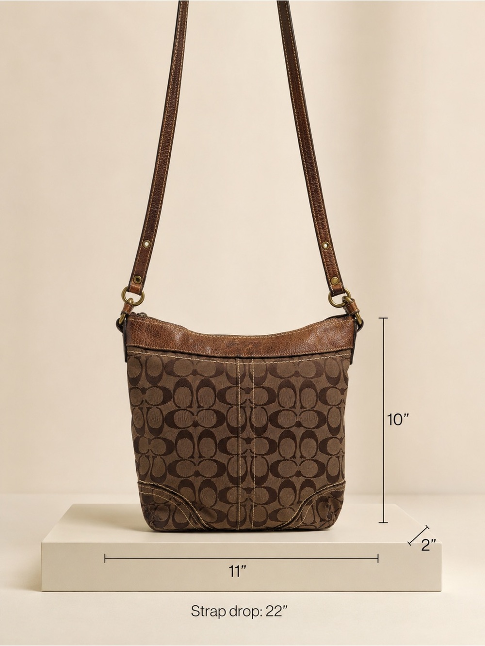 Coach Brown Signature Canvas Crossbody with Leather Trim